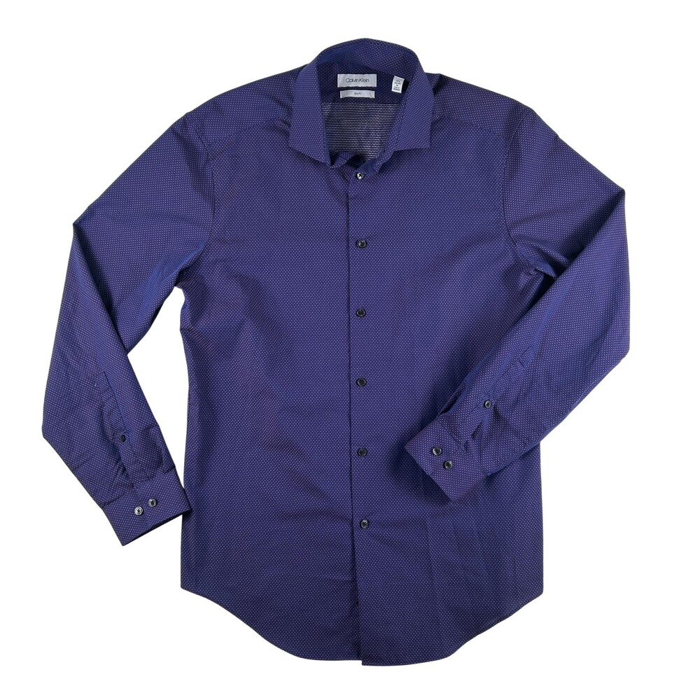 Calvin Klein Dress Shirt Mens 15.5 32/33 Purple Slim Fit Dot Print Long Sleeve